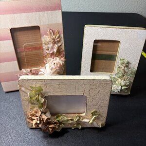 3 Floral Embellished Vintage French Country Shabby Chic Photo Frames